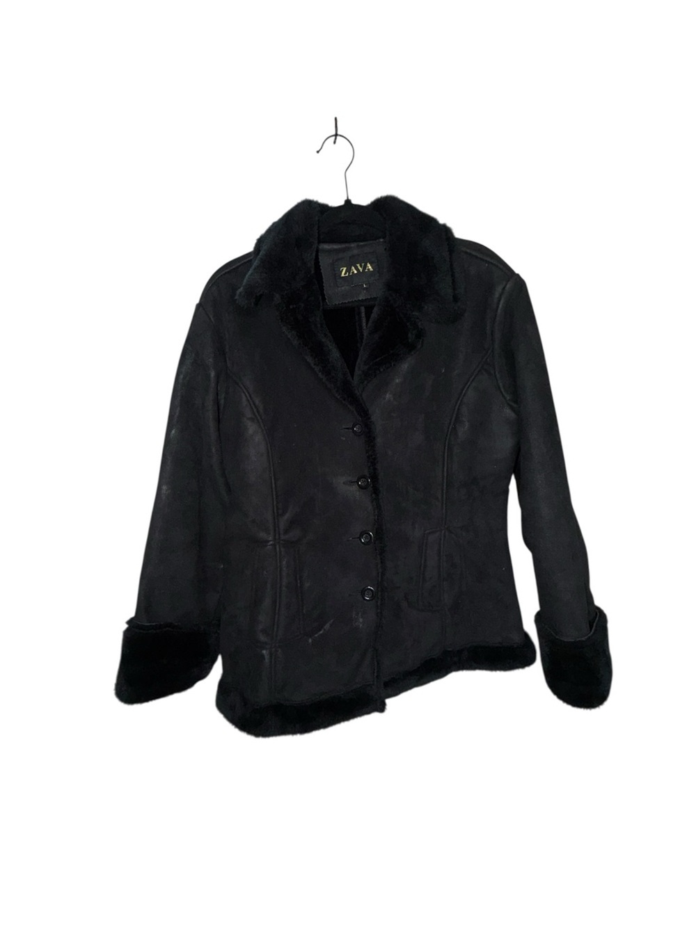 Zava Women's Black Faux-Shearling Button Front Jacket